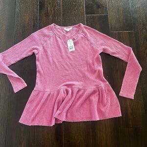 NWT time and tru Pink Long Sleeve thermal Peplum Top